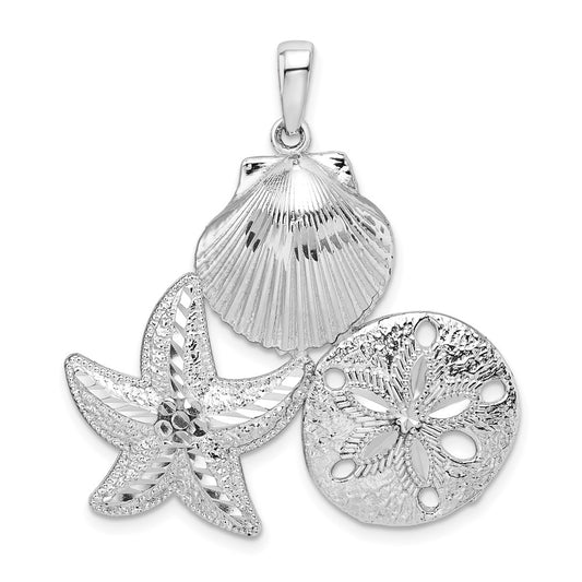 De-Ani Sterling Silver Rhodium-plated Polished and Diamond-Cut Sea Life Pendant QC9817