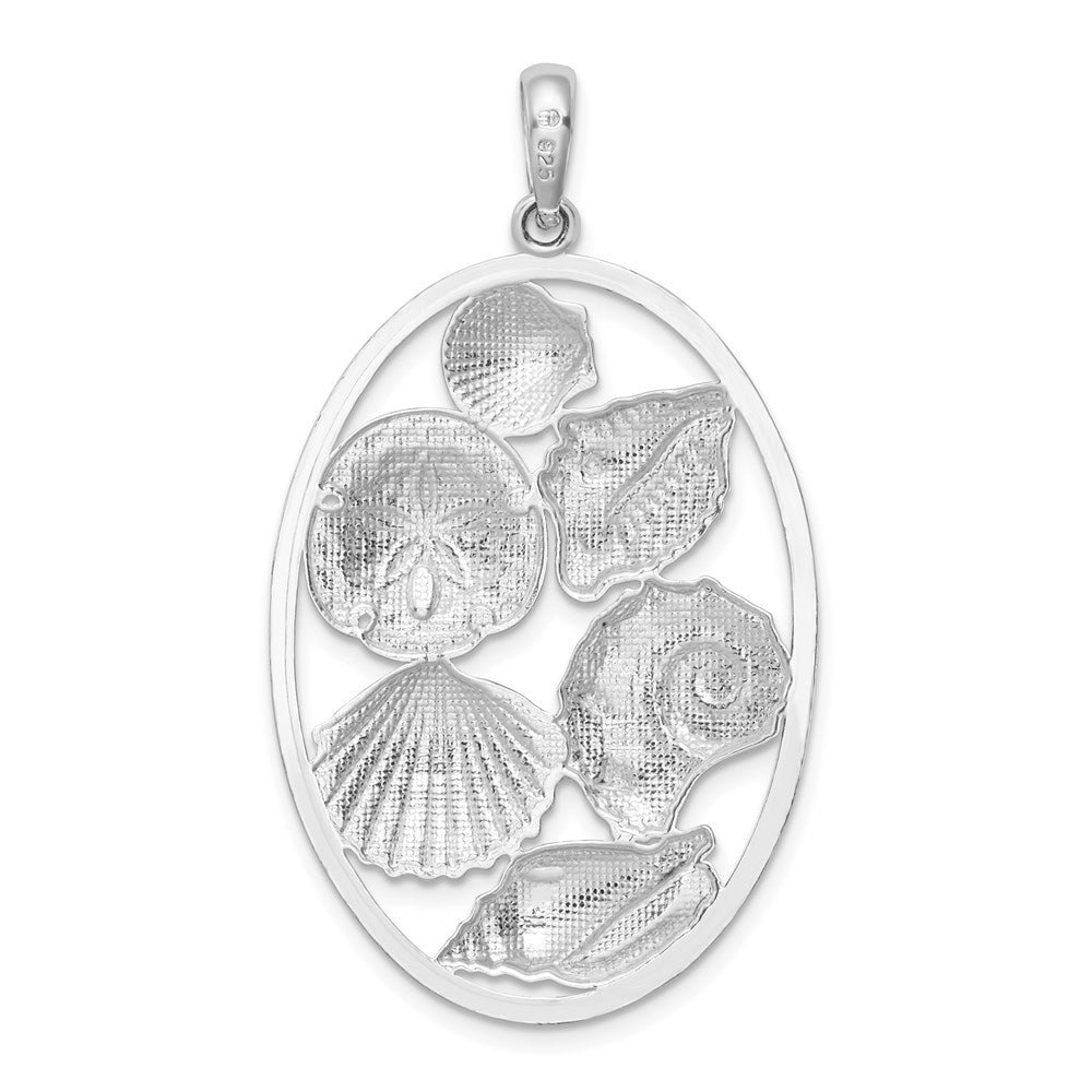 De-Ani Sterling Silver Rhodium-plated Polished Shells Oval Pendant QC9818