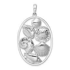 De-Ani Sterling Silver Rhodium-plated Polished Shells Oval Pendant QC9818