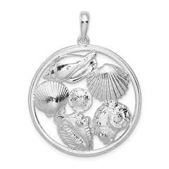 De-Ani Sterling Silver Rhodium-plated Polished Shells Large Round Pendant QC9819