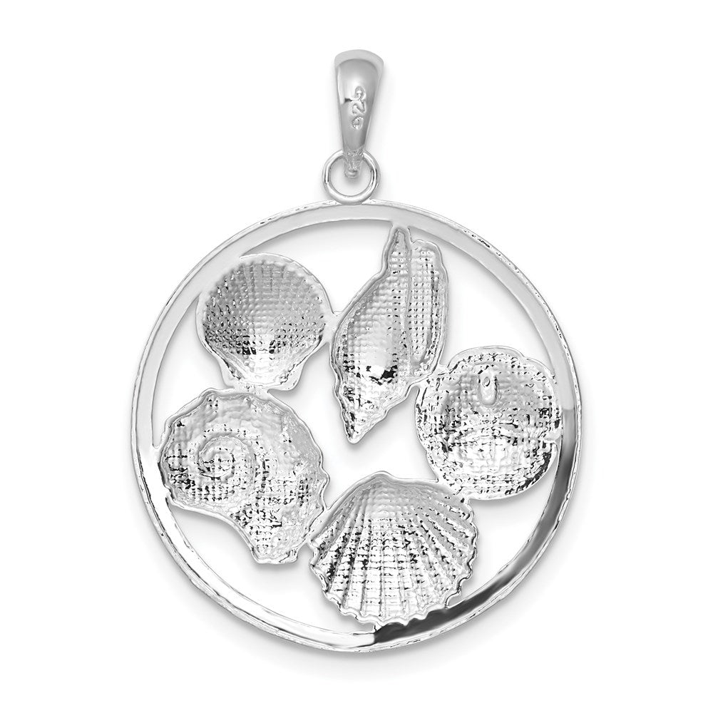 De-Ani Sterling Silver Rhodium-plated Polished Shells Round Pendant QC9820