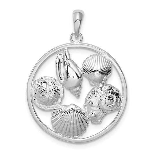De-Ani Sterling Silver Rhodium-plated Polished Shells Round Pendant QC9820