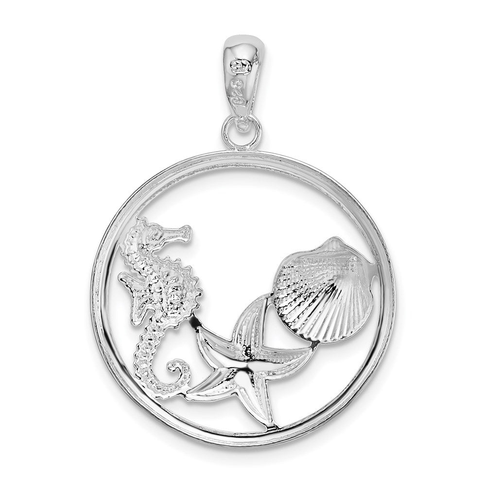 De-Ani Sterling Silver Rhodium-plated Polished Sea Life Round Pendant QC9821