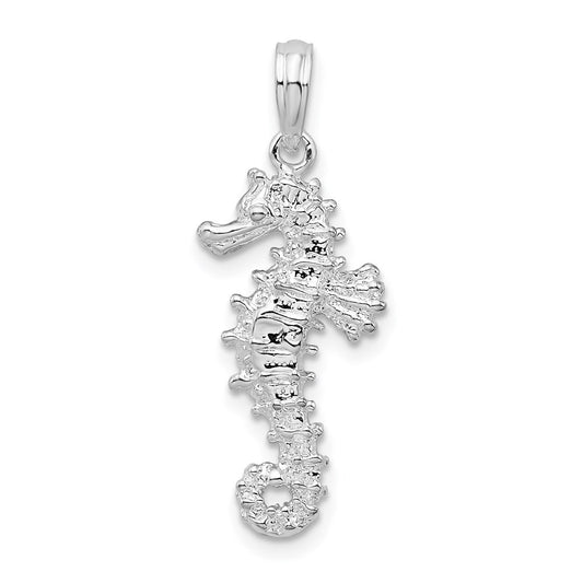 De-Ani Sterling Silver Rhodium-Plated Polished 3D Seahorse Pendant QC9842