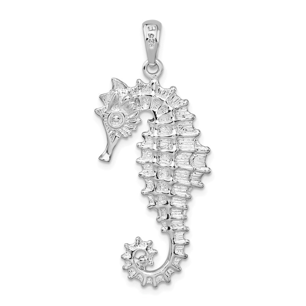 De-Ani Sterling Silver Rhodium-Plated Polished Textured 3D Seahorse Pendant QC9843