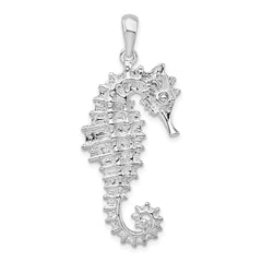 De-Ani Sterling Silver Rhodium-Plated Polished Textured 3D Seahorse Pendant QC9843