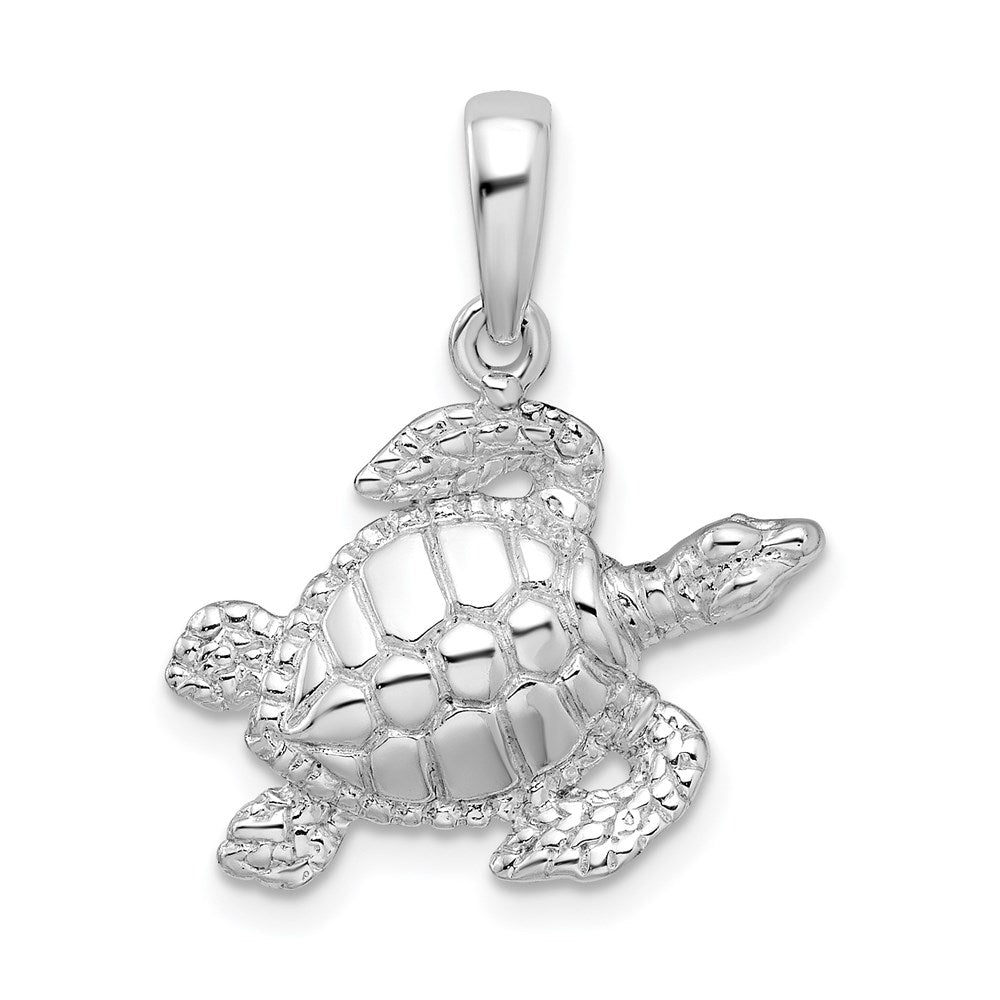 De-Ani Sterling Silver Rhodium-Plated Polished Large Sea Turtle Pendant QC9844