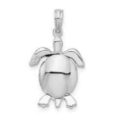 De-Ani Sterling Silver Rhodium-plated Polished 3D Moveable Sea Turtle Pendant QC9846