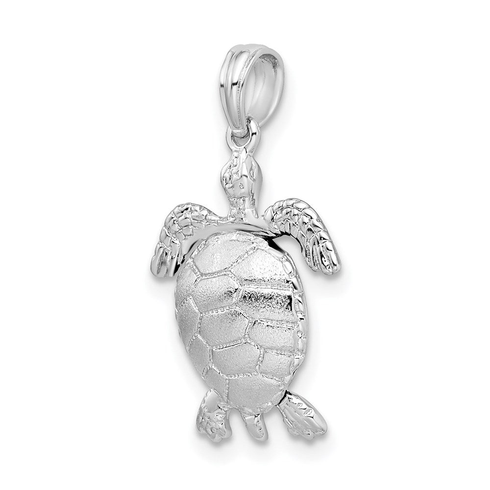 De-Ani Sterling Silver Rhodium-plated Polished 3D Moveable Sea Turtle Pendant QC9846
