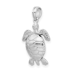 De-Ani Sterling Silver Rhodium-plated Polished 3D Moveable Sea Turtle Pendant QC9846