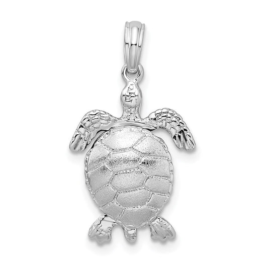 De-Ani Sterling Silver Rhodium-plated Polished 3D Moveable Sea Turtle Pendant QC9846