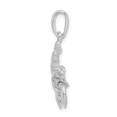 De-Ani Sterling Silver Rhodium-plated Polished 3D Moveable Lobster Pendant QC9847