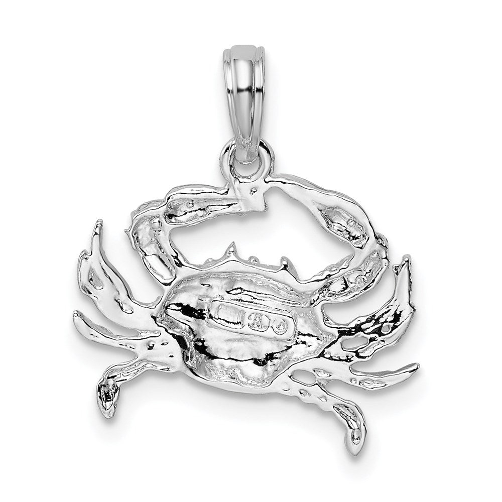 De-Ani Sterling Silver Rhodium-Plated Polished Blue Crab Pendant QC9850