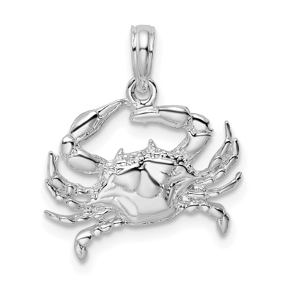 De-Ani Sterling Silver Rhodium-Plated Polished Blue Crab Pendant QC9850