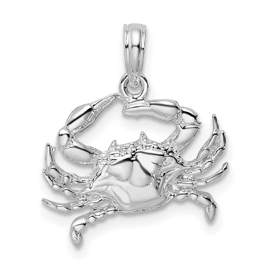 De-Ani Sterling Silver Rhodium-Plated Polished Blue Crab Pendant QC9850