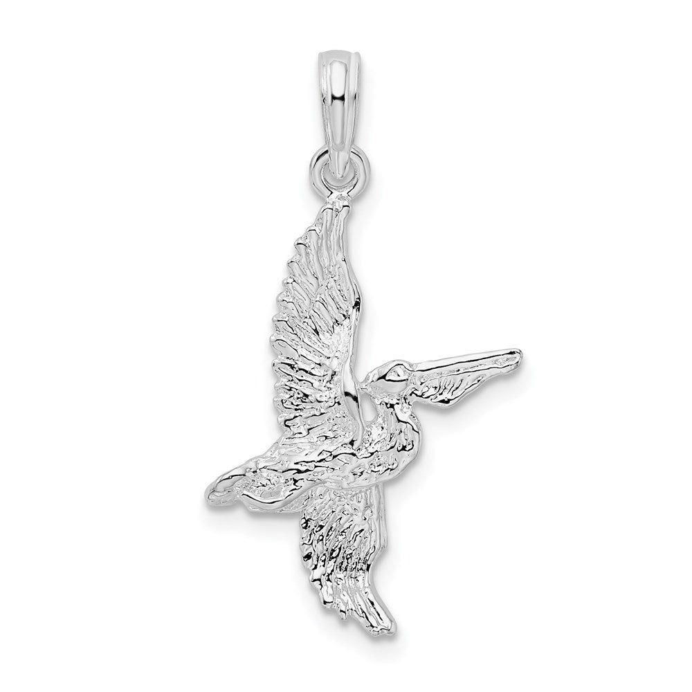 De-Ani Sterling Silver Rhodium-Plated Polished 3D Flying Pelican Pendant QC9851