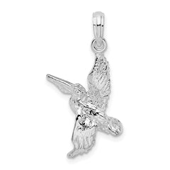 De-Ani Sterling Silver Rhodium-Plated Polished 3D Flying Pelican Pendant QC9851