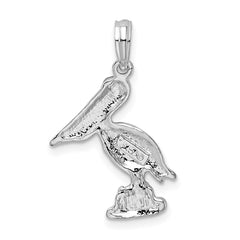 De-Ani Sterling Silver Rhodium-Plated Polished Standing Pelican Pendant QC9852