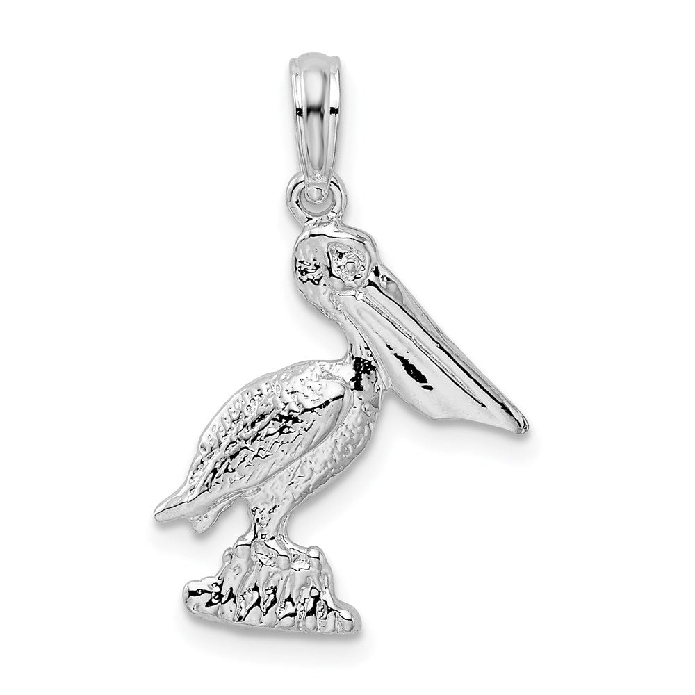 De-Ani Sterling Silver Rhodium-Plated Polished Standing Pelican Pendant QC9852