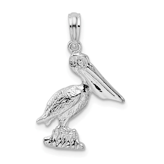 De-Ani Sterling Silver Rhodium-Plated Polished Standing Pelican Pendant QC9852