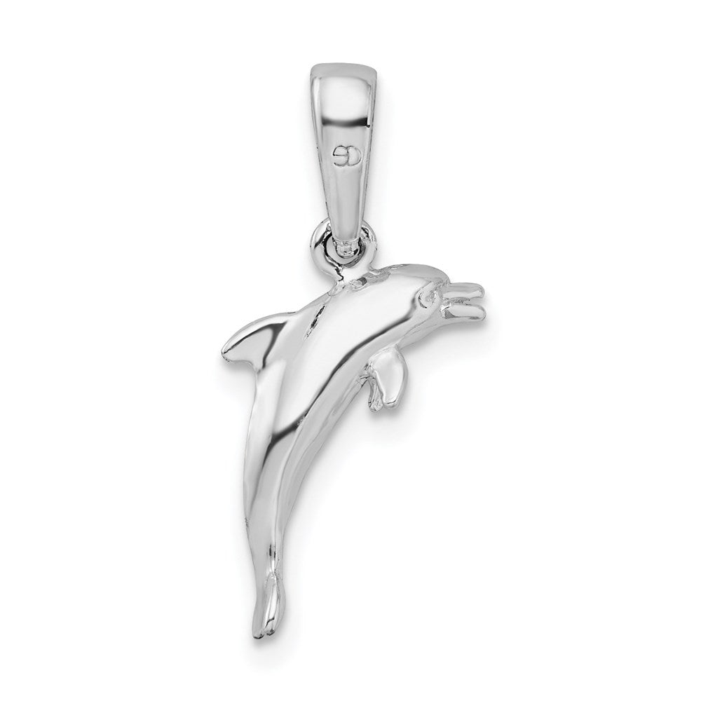 De-Ani Sterling Silver Rhodium-Plated Polished 3D Jumping Dolphin Pendant QC9853