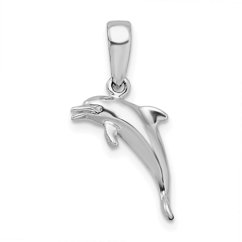 De-Ani Sterling Silver Rhodium-Plated Polished 3D Jumping Dolphin Pendant QC9853