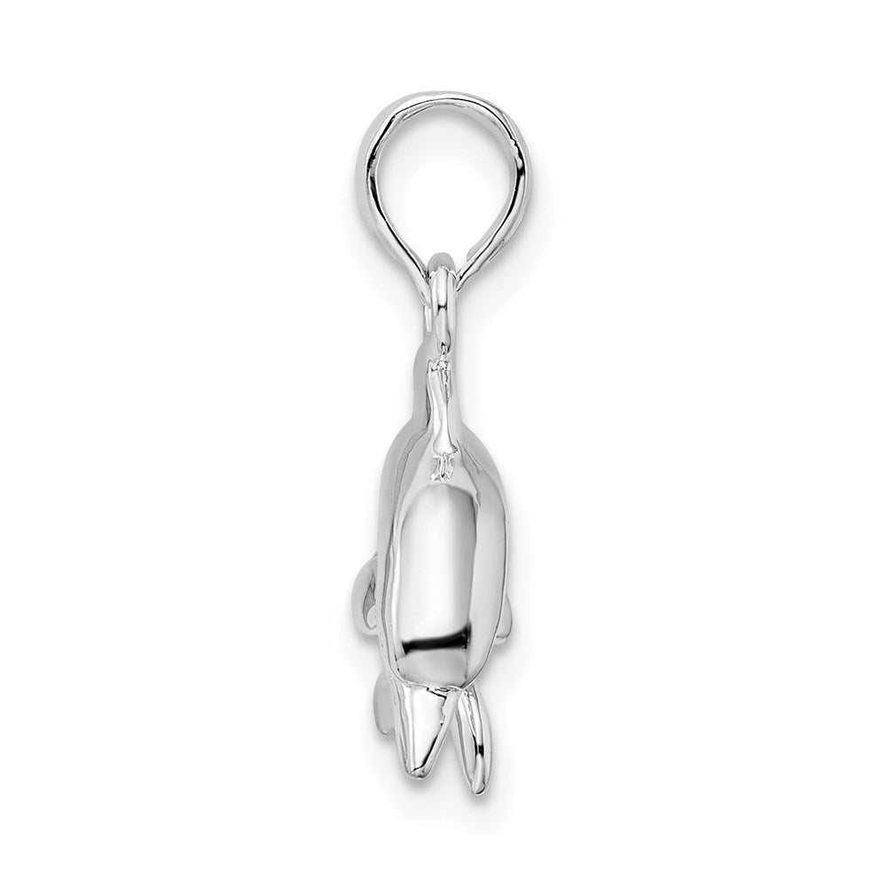 De-Ani Sterling Silver Rhodium-Plated Polished 3D Jumping Dolphin Pendant QC9854