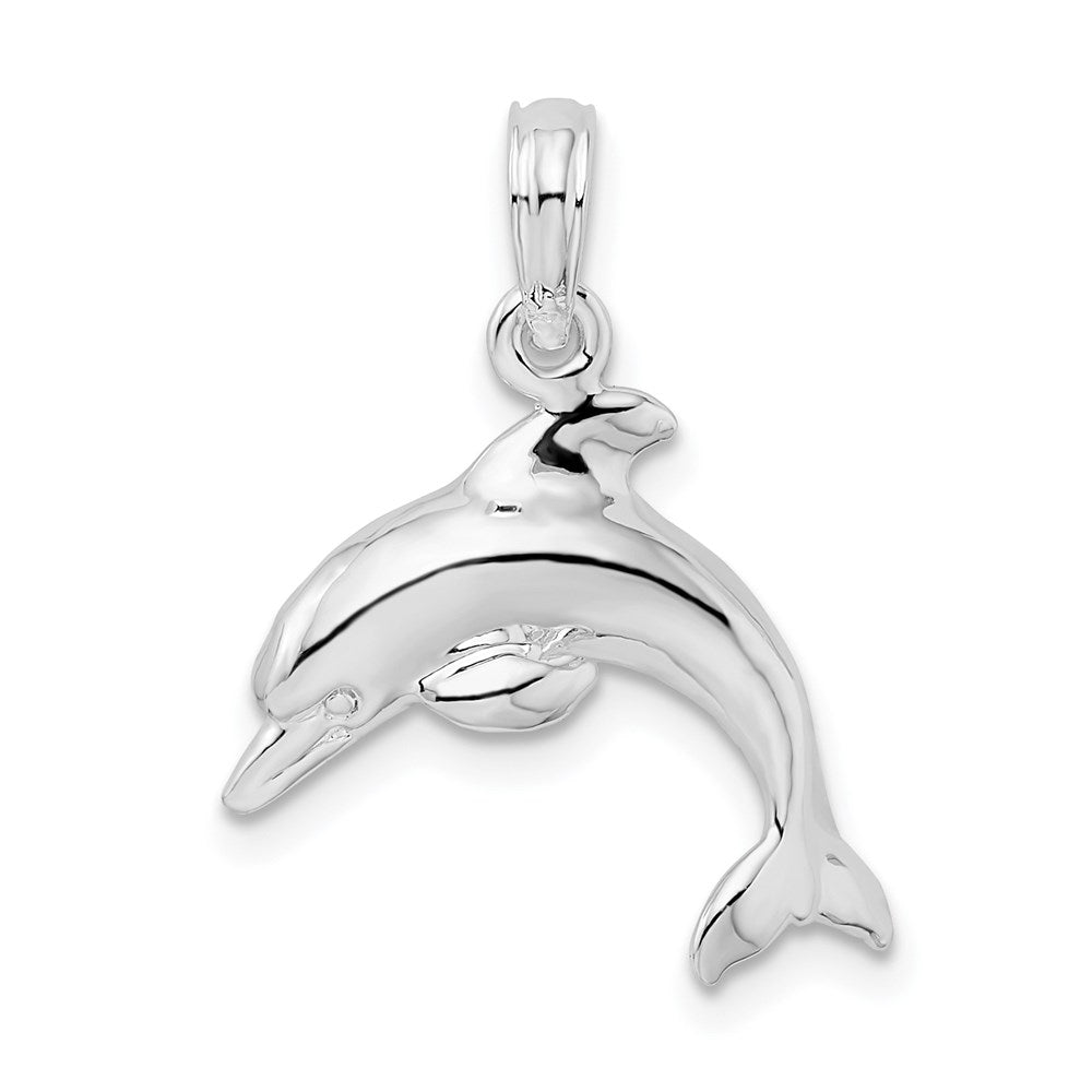De-Ani Sterling Silver Rhodium-Plated Polished 3D Jumping Dolphin Pendant QC9854