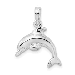 De-Ani Sterling Silver Rhodium-Plated Polished 3D Jumping Dolphin Pendant QC9854