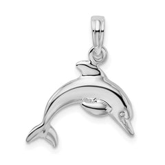 De-Ani Sterling Silver Rhodium-Plated Polished 3D Jumping Dolphin Pendant QC9854
