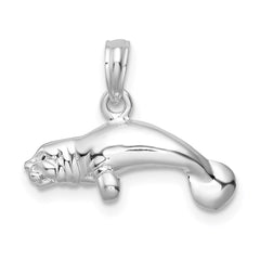 De-Ani Sterling Silver Rhodium-Plated Polished 3D Manatee Pendant QC9855