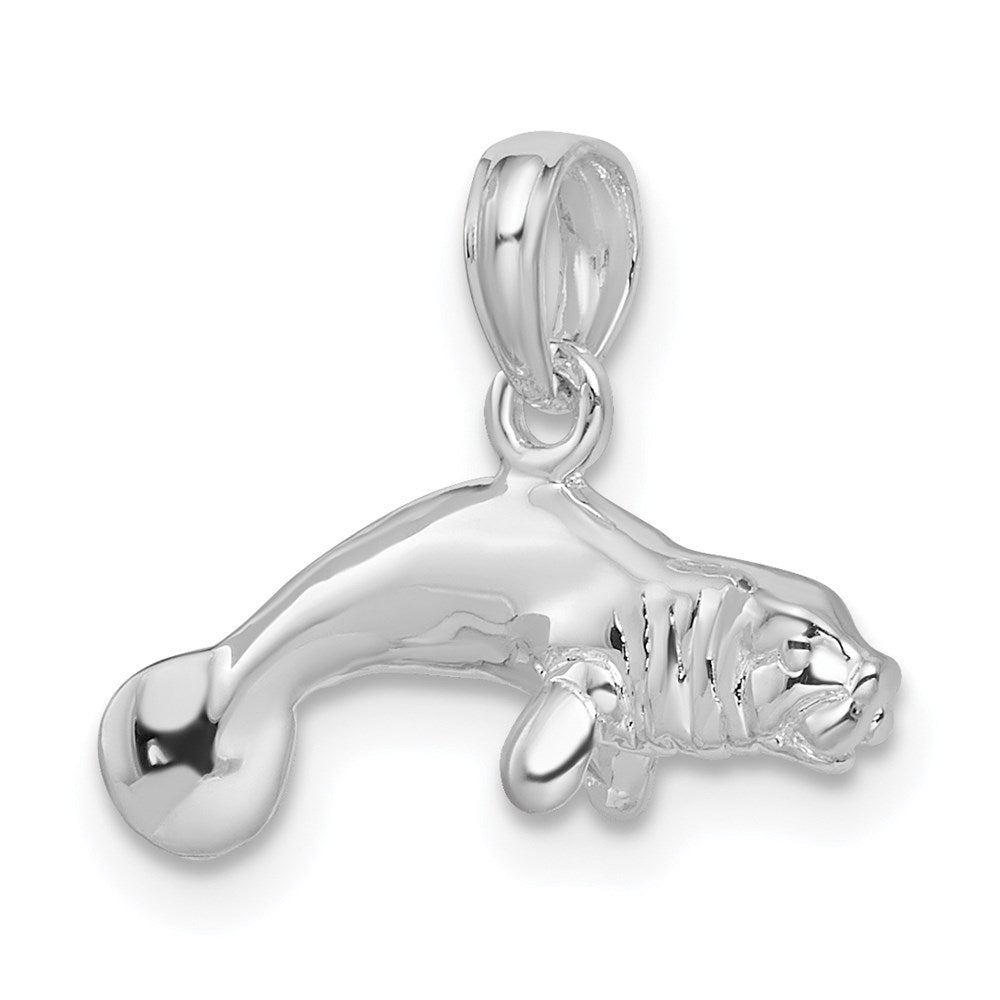 De-Ani Sterling Silver Rhodium-Plated Polished 3D Manatee Pendant QC9855