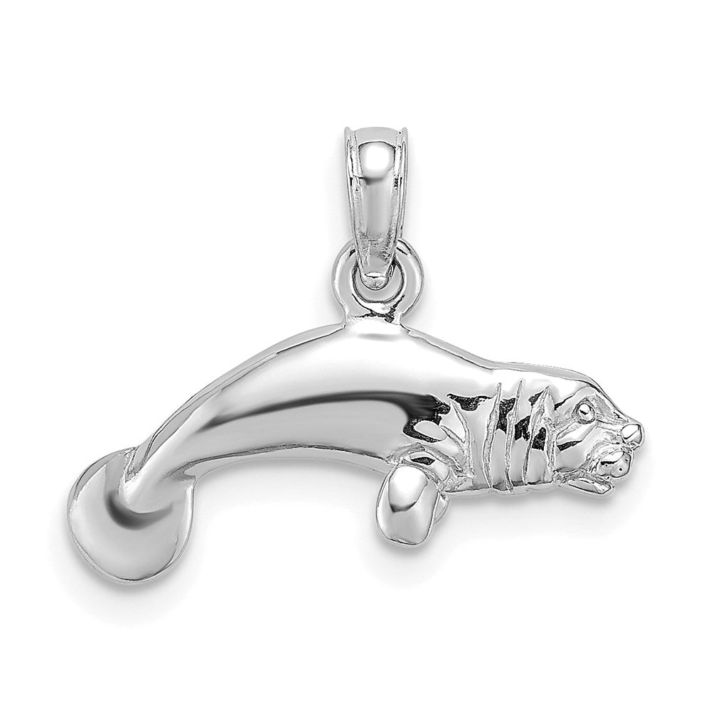 De-Ani Sterling Silver Rhodium-Plated Polished 3D Manatee Pendant QC9855