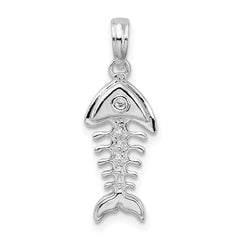 De-Ani Sterling Silver Rhodium-plated Polished 3D Fishbone Pendant QC9856