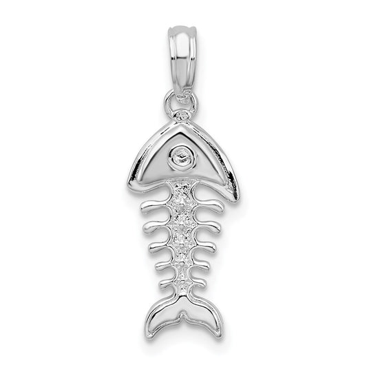 De-Ani Sterling Silver Rhodium-plated Polished 3D Fishbone Pendant QC9856