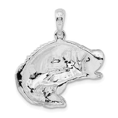 De-Ani Sterling Silver Rhodium-Plated Polished Jumping Bass Fish Pendant QC9857