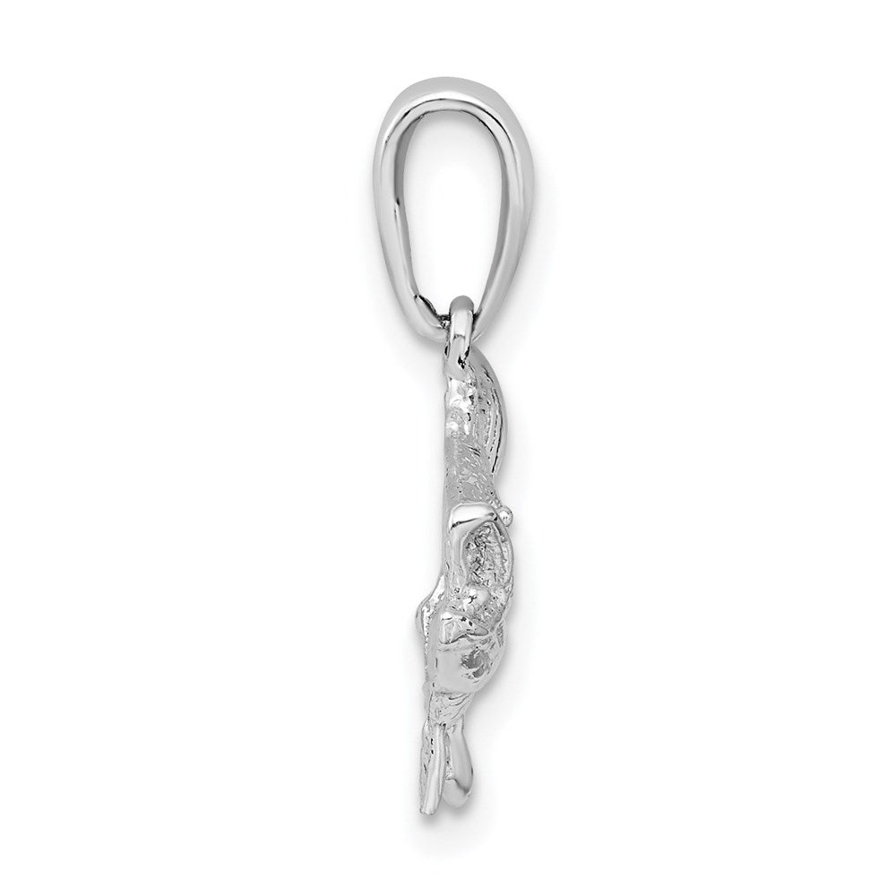 De-Ani Sterling Silver Rhodium-Plated Polished Open Mouth Bass Fish Pendant QC9858