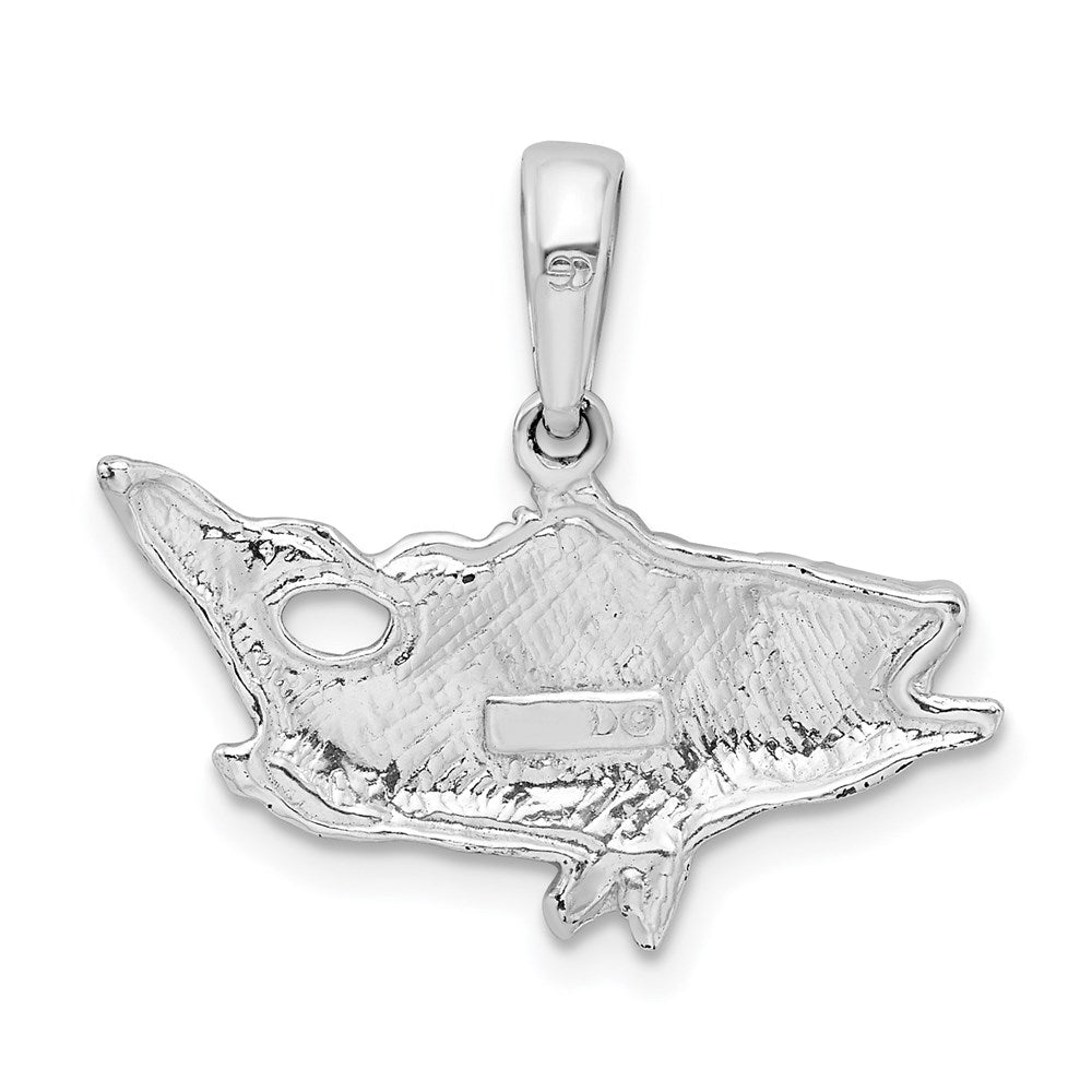 De-Ani Sterling Silver Rhodium-Plated Polished Open Mouth Bass Fish Pendant QC9858