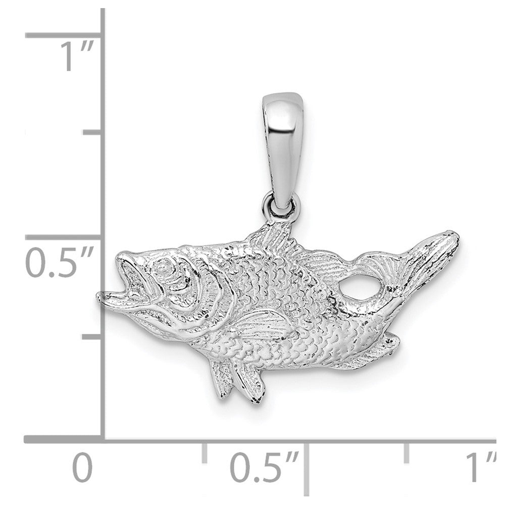 De-Ani Sterling Silver Rhodium-Plated Polished Open Mouth Bass Fish Pendant QC9858