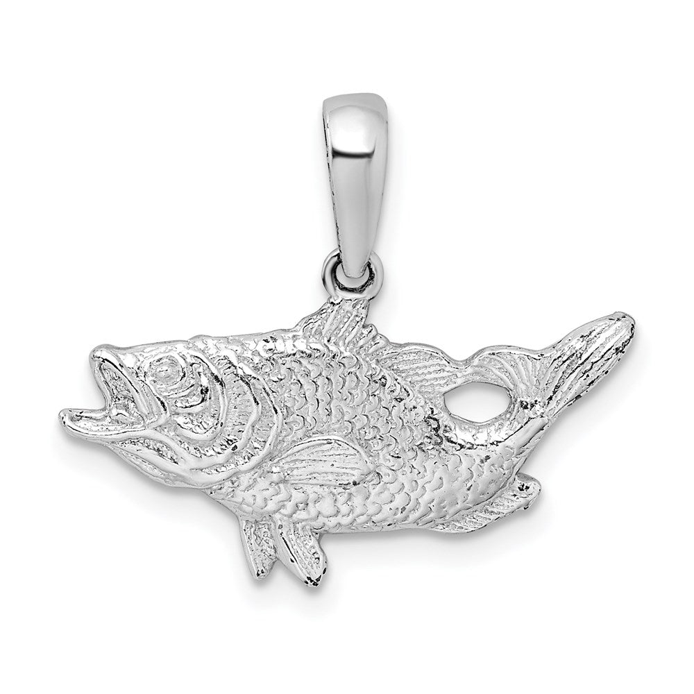 De-Ani Sterling Silver Rhodium-Plated Polished Open Mouth Bass Fish Pendant QC9858