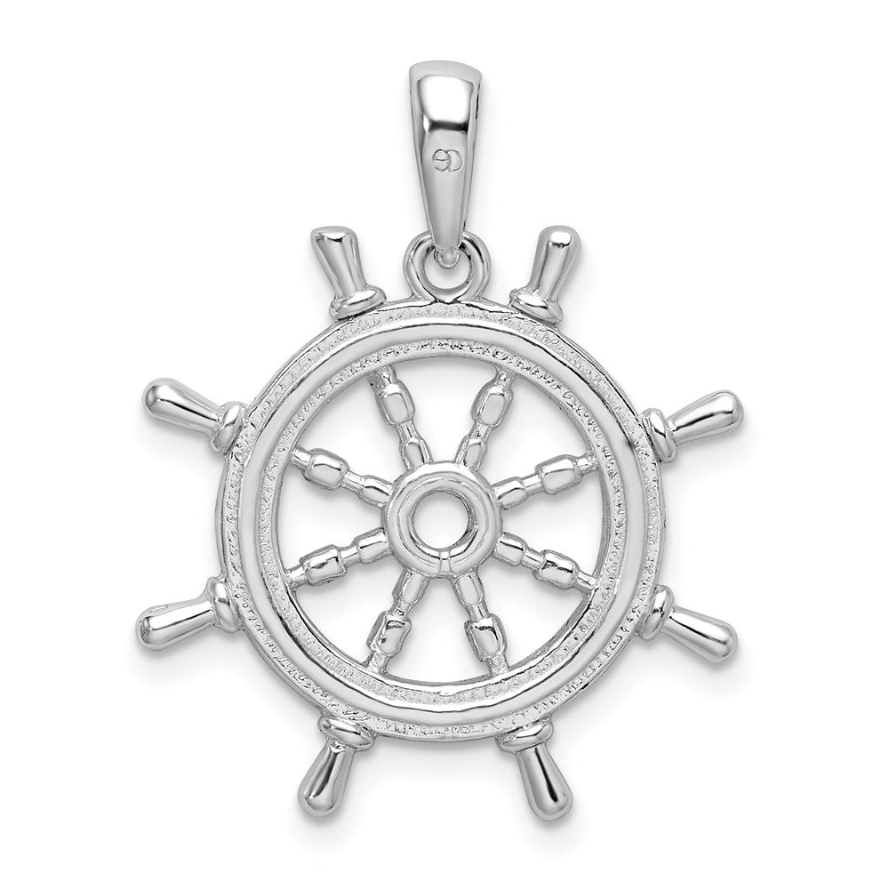 De-Ani Sterling Silver Rhodium-Plated Polished Cut-Out 3D Ships Wheel Pendant QC9873