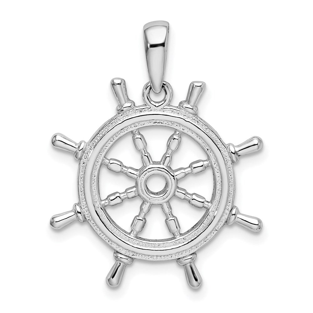 De-Ani Sterling Silver Rhodium-Plated Polished Cut-Out 3D Ships Wheel Pendant QC9873