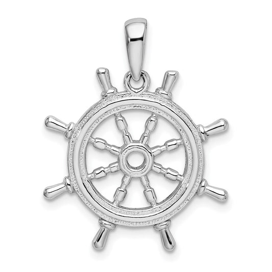De-Ani Sterling Silver Rhodium-Plated Polished Cut-Out 3D Ships Wheel Pendant QC9873