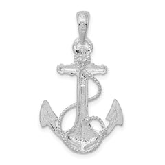De-Ani Sterling Silver Rhodium-Plated Polished Anchor with Rope Pendant QC9875