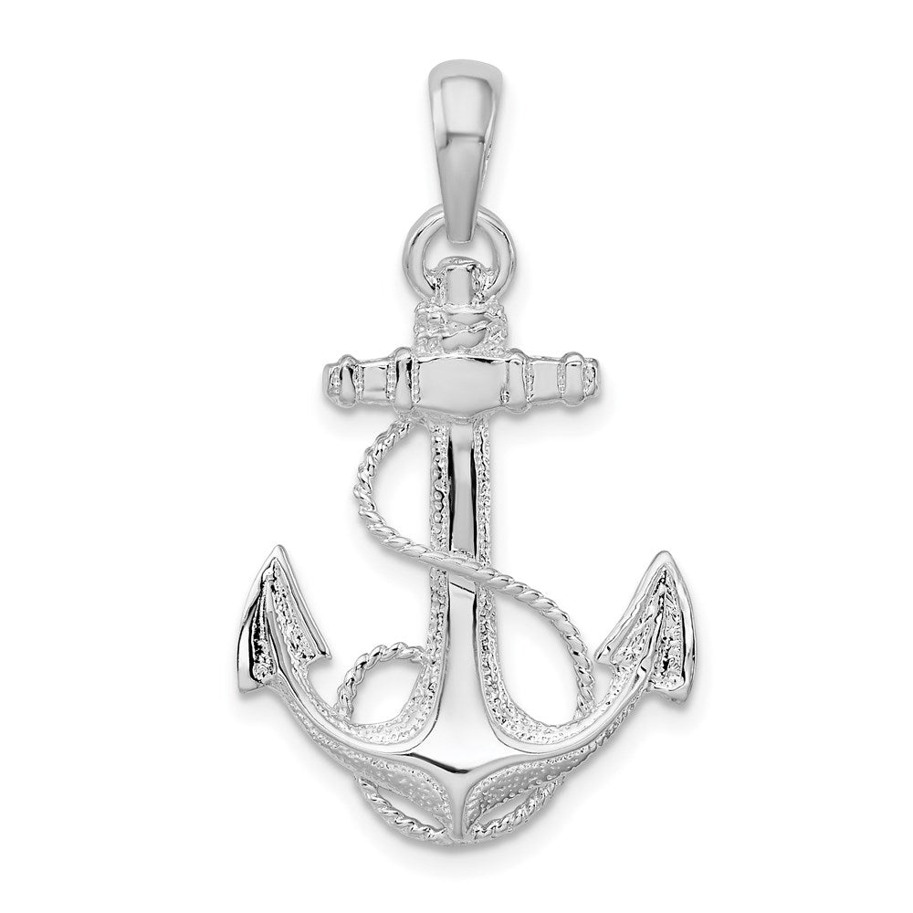 De-Ani Sterling Silver Rhodium-Plated Polished Anchor with Rope Pendant QC9875