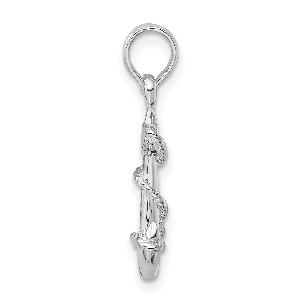 De-Ani Sterling Silver Rhodium-Plated Polished 3D Anchor with Rope Pendant QC9877