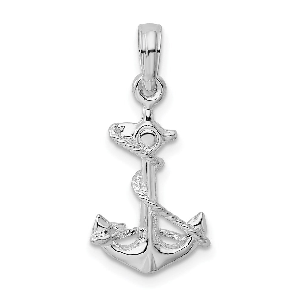 De-Ani Sterling Silver Rhodium-Plated Polished 3D Anchor with Rope Pendant QC9877
