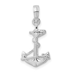 De-Ani Sterling Silver Rhodium-Plated Polished 3D Anchor with Rope Pendant QC9877