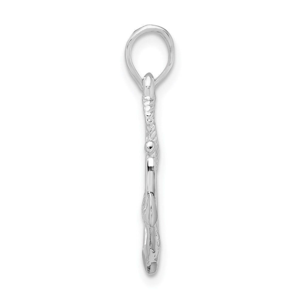 De-Ani Sterling Silver Rhodium-Plated Polished and Textured 3D Anchor with Rope Pendant QC9878