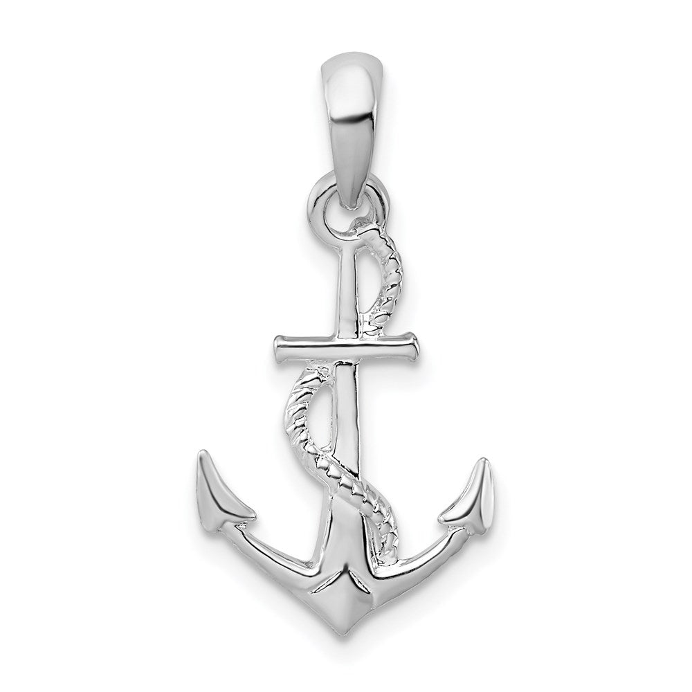 De-Ani Sterling Silver Rhodium-Plated Polished and Textured 3D Anchor with Rope Pendant QC9878